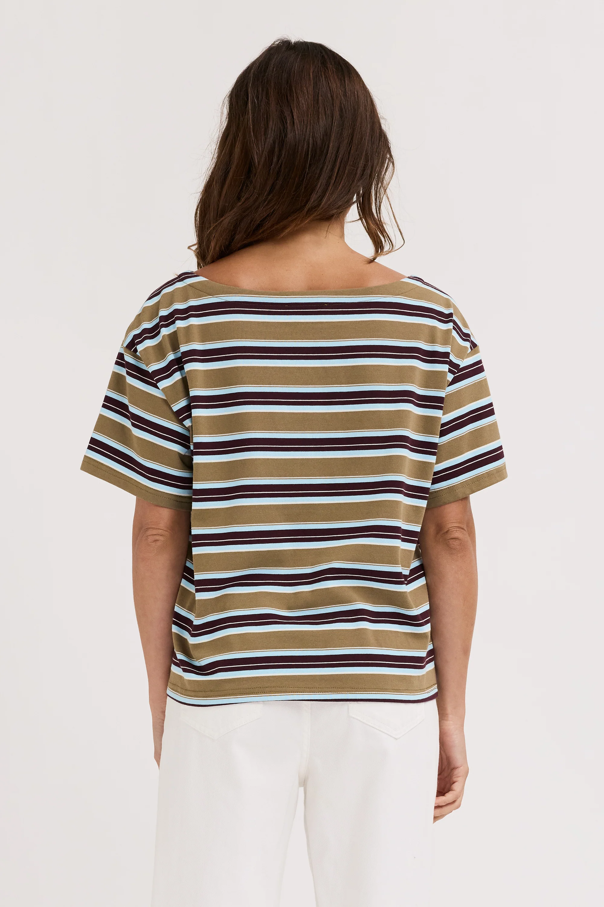 Aria Stripe Boatneck Panel Tee - Olive Multi - Image 5