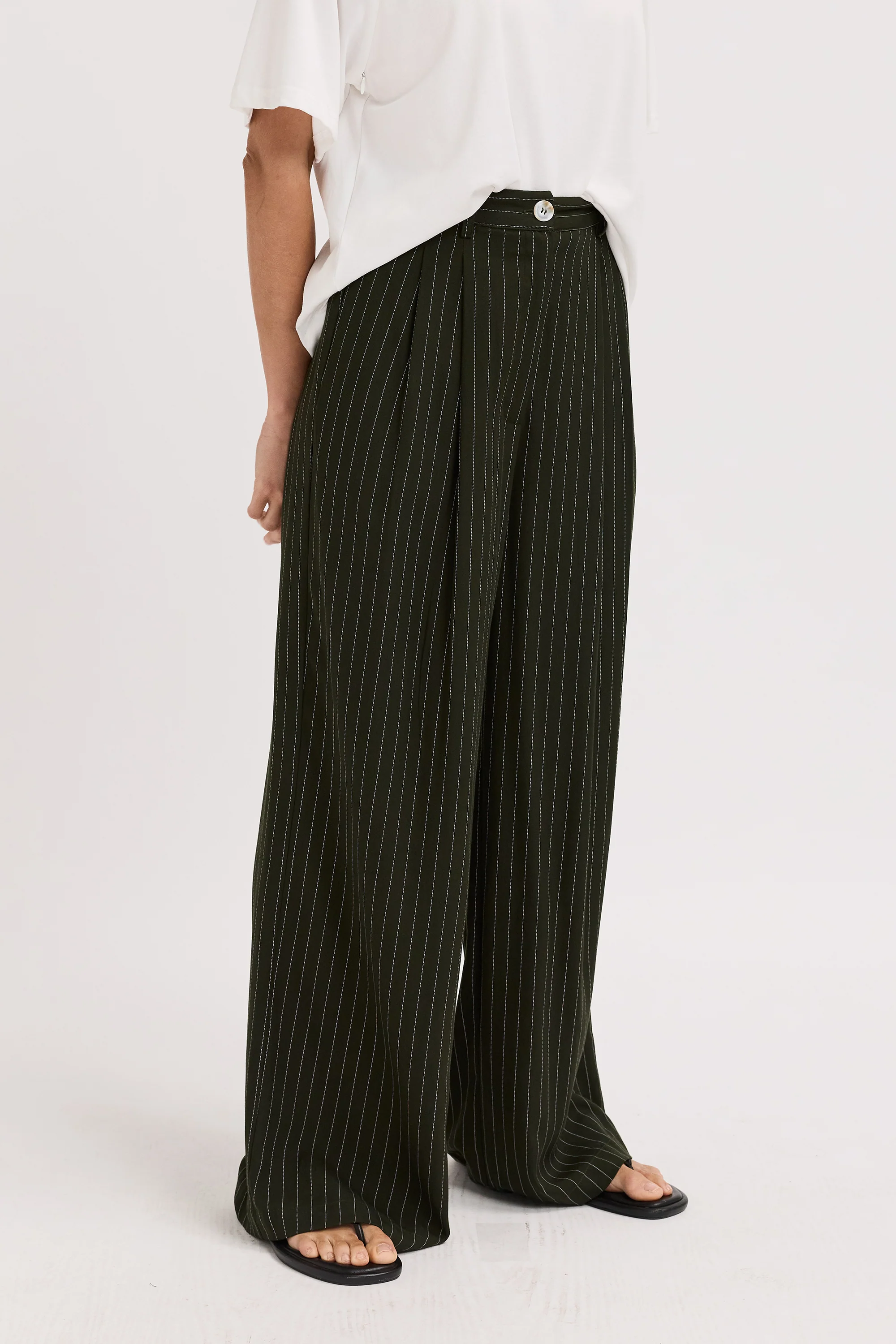 Bambi Pinstripe Adjustable Wide Leg Trouser - Pine Green - Image 4