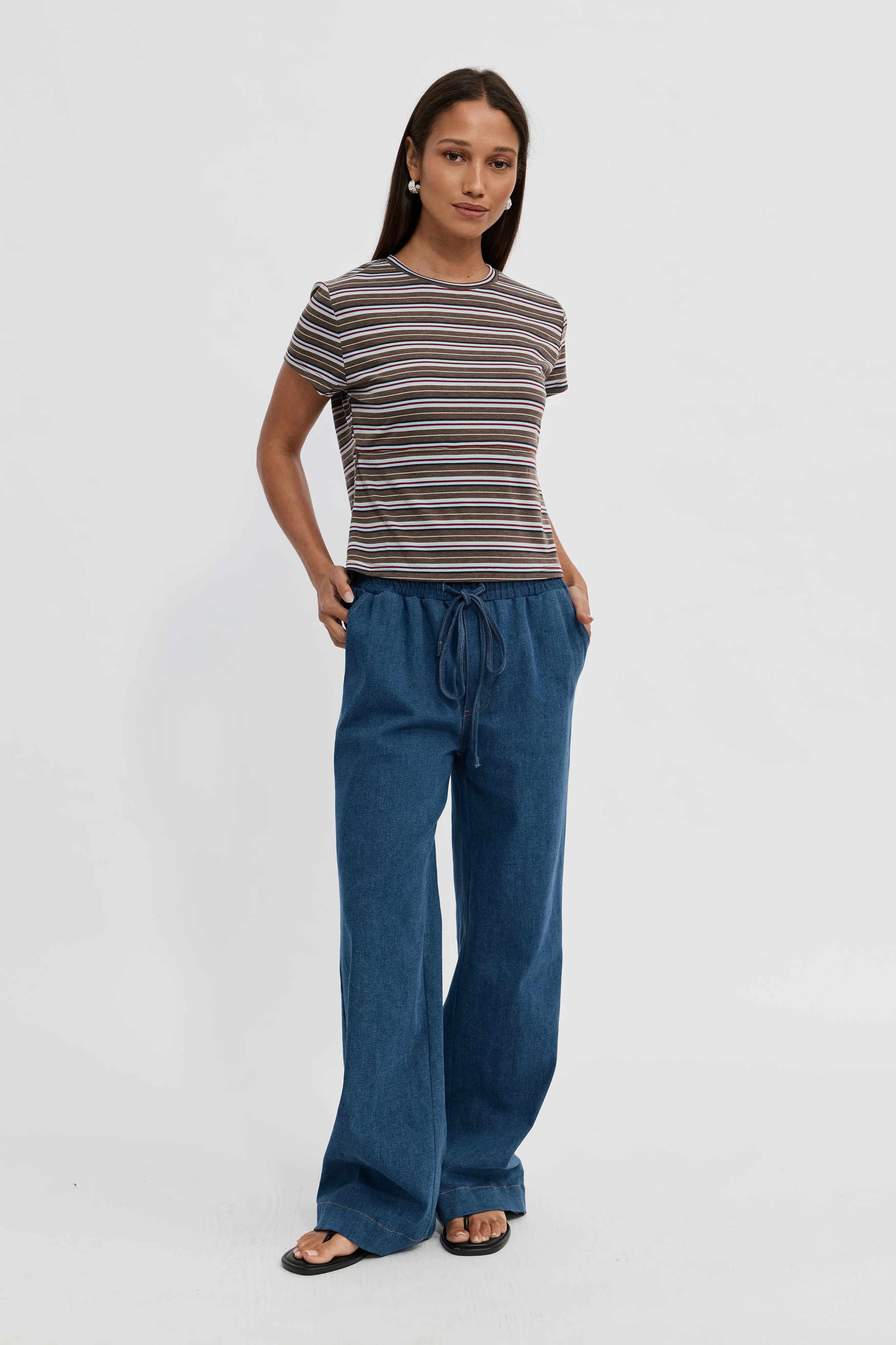 Cherry Stripe Baby Tee - Brown Multi
