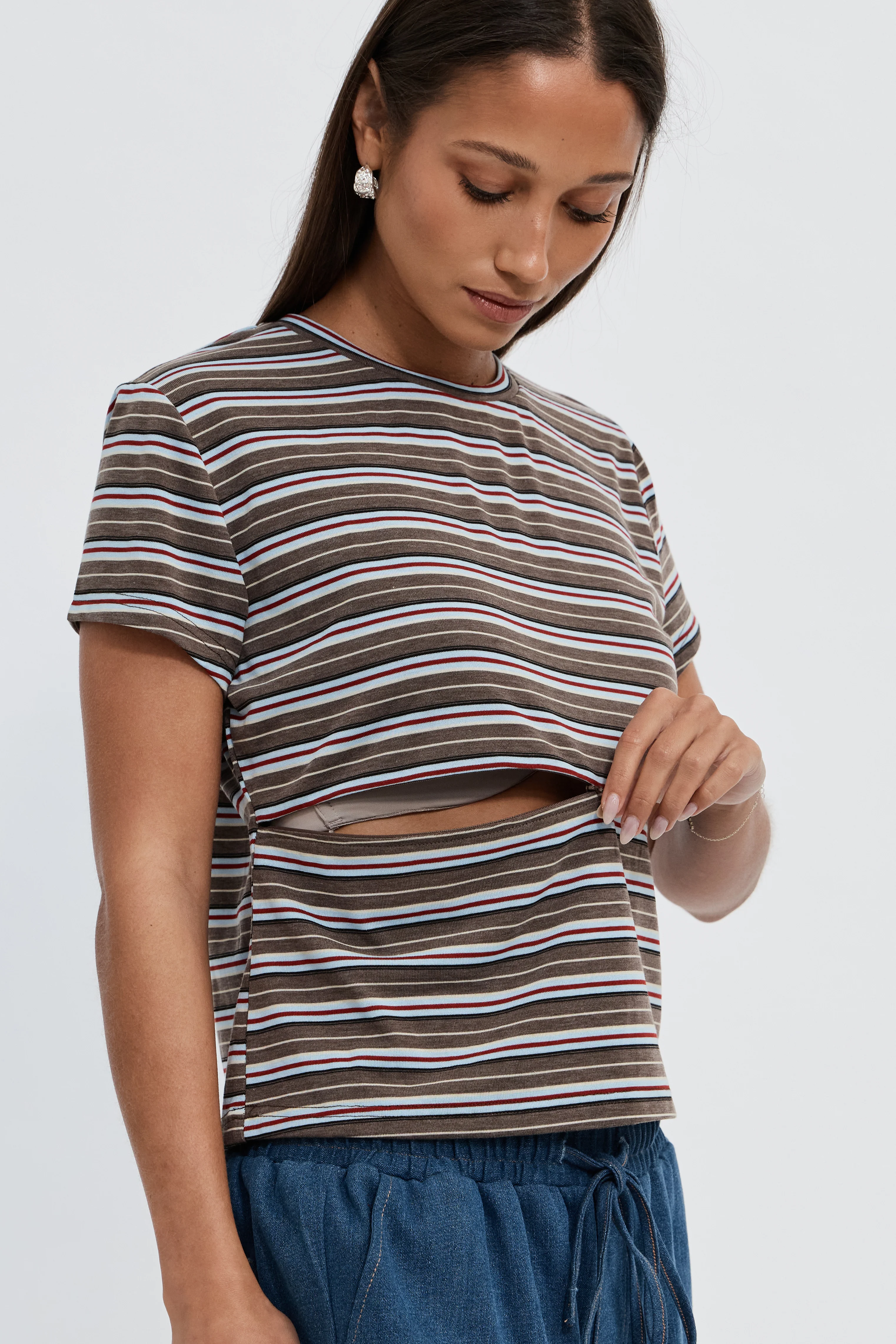 Cherry Stripe Baby Tee - Brown Multi - Image 2