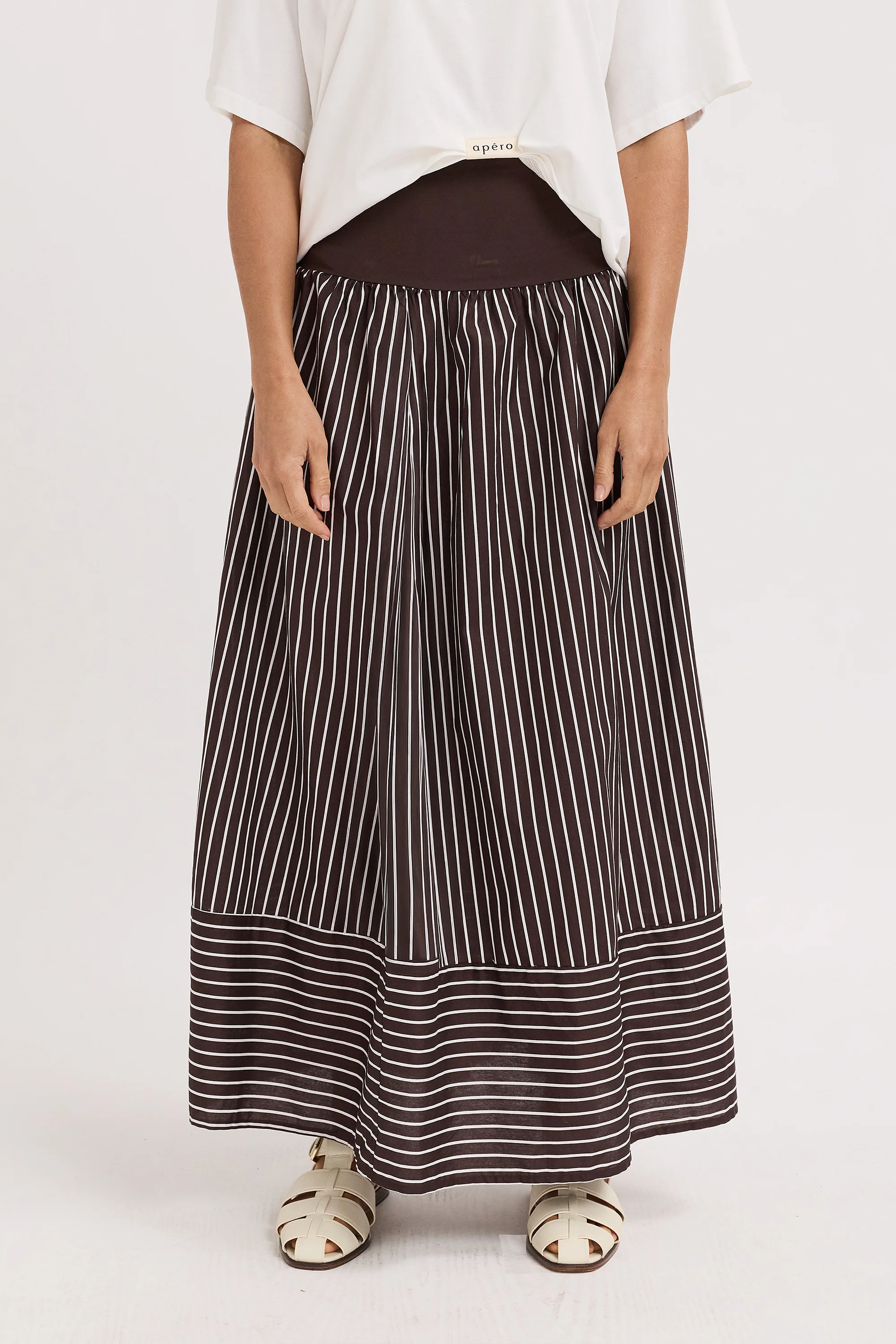 Emmy Drop-Waist Maxi Skirt - Chocolate / White - Image 3