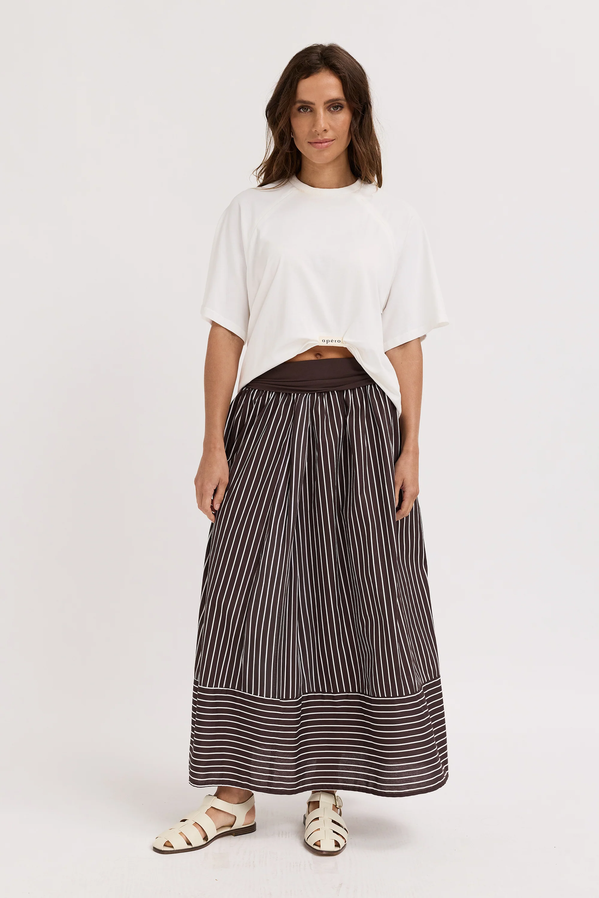 Emmy Drop-Waist Maxi Skirt - Chocolate / White - Image 6