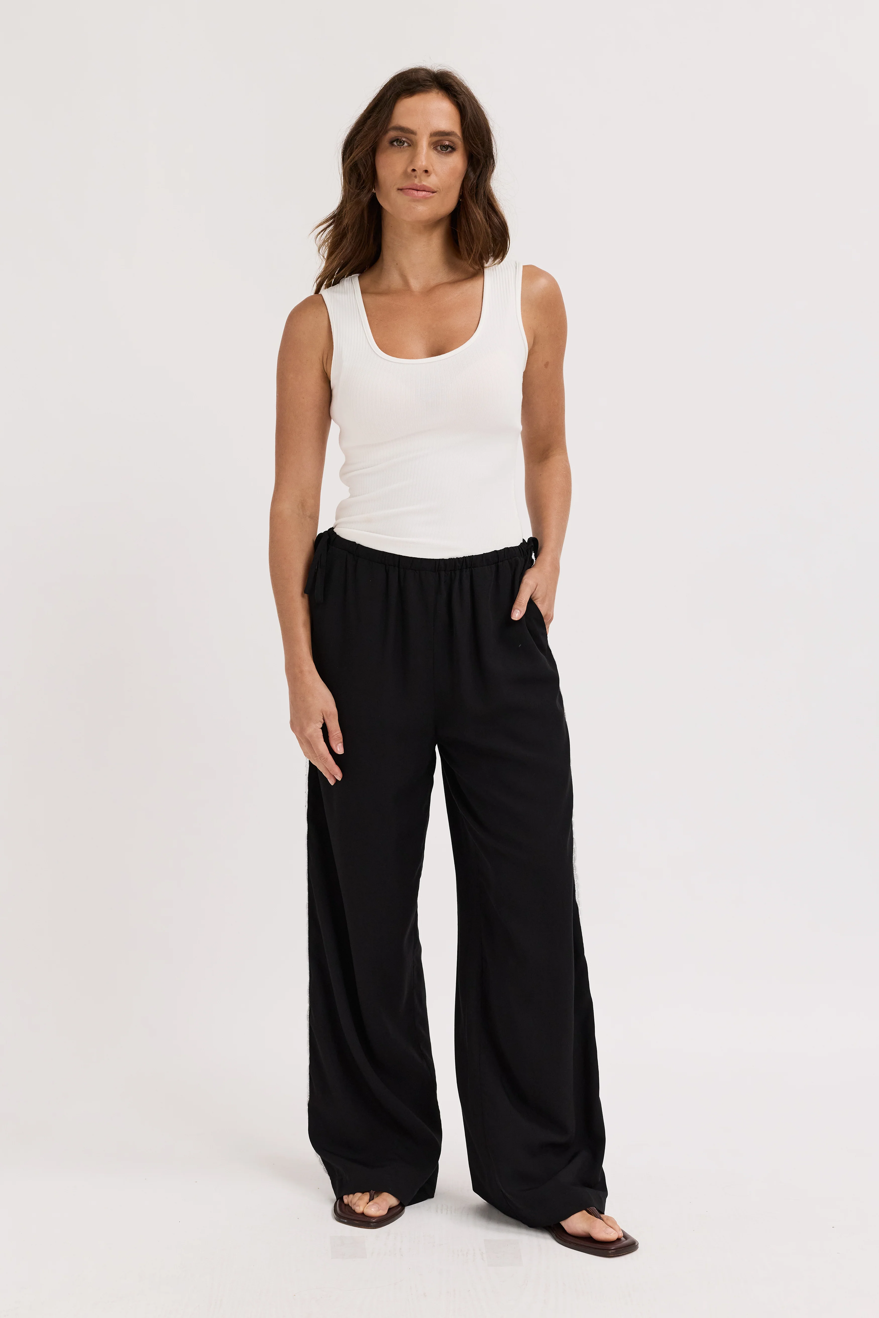 Emory Lace Trim Wide Leg Pant - Black - Image 3