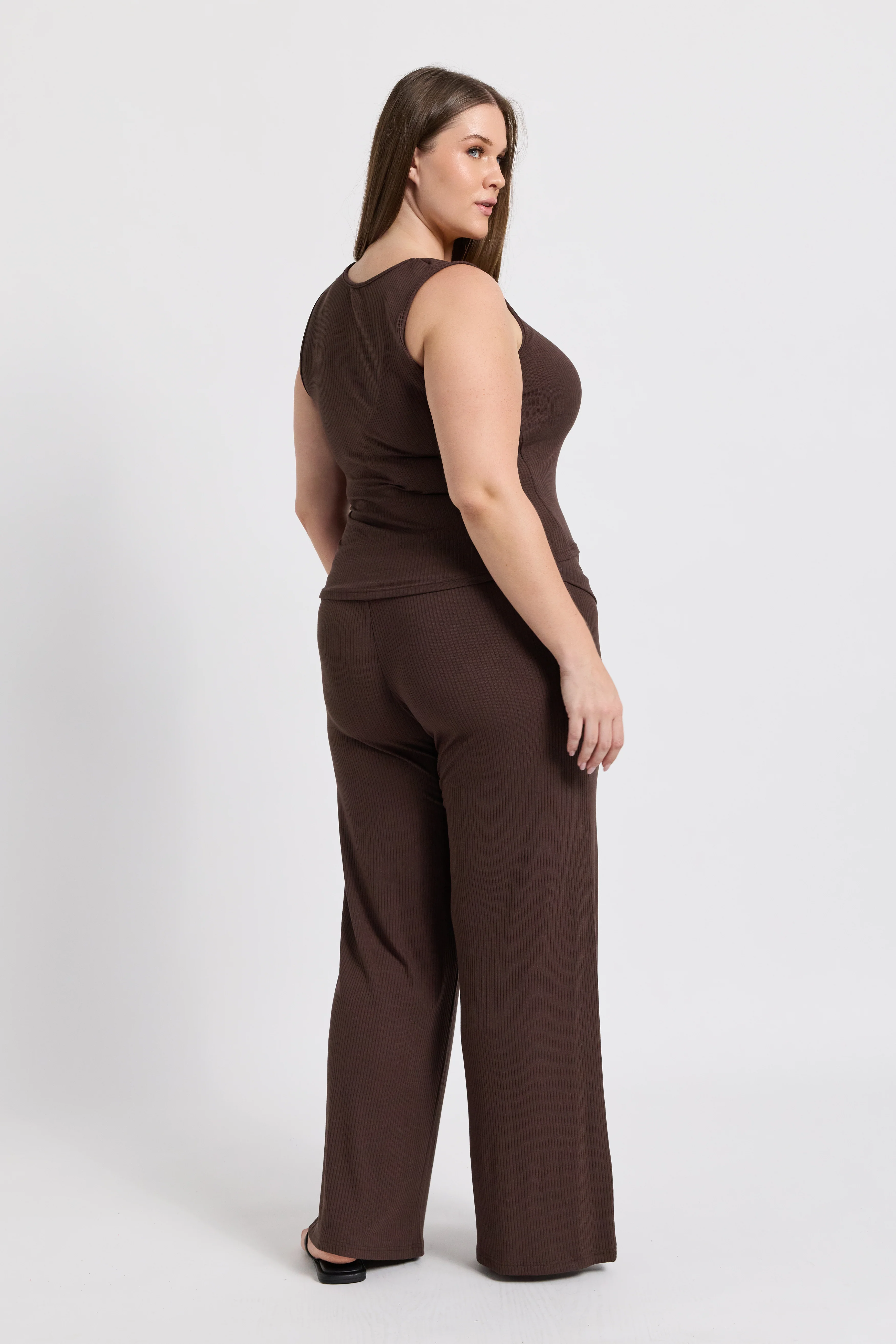 Esta Ribbed Foldover Waist Pant - Chocolate - Image 10