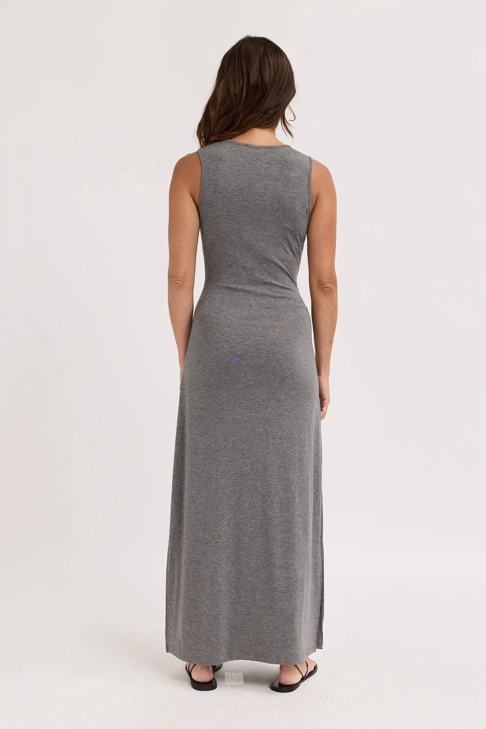 Greta Tie-Front Jersey Midi Dress - Charcoal Marle - Image 5