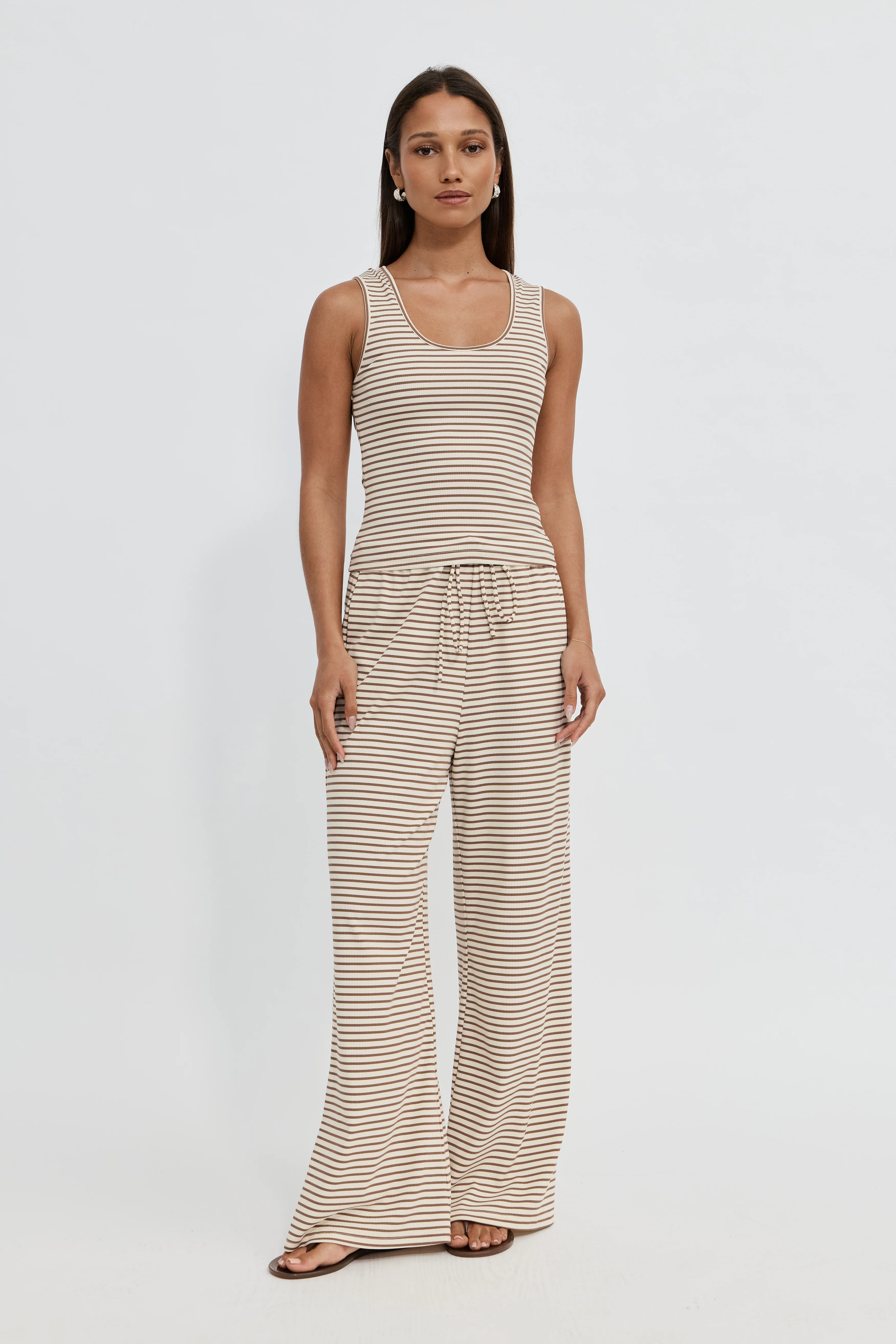 Ivy Reversible Stripe Scoop Neck Tank - Cream / Tan