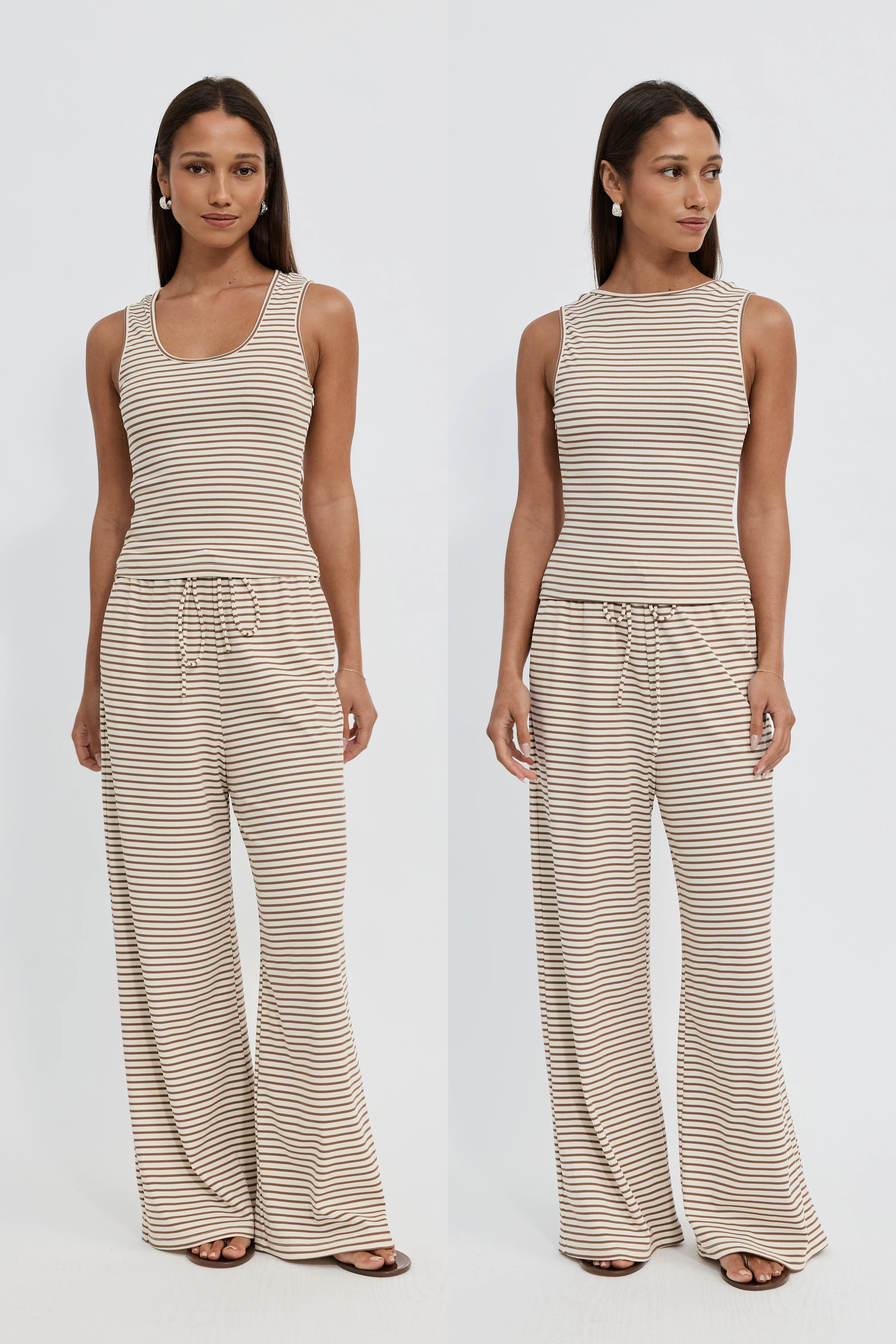 Ivy Reversible Stripe Scoop Neck Tank - Cream / Tan - Image 2