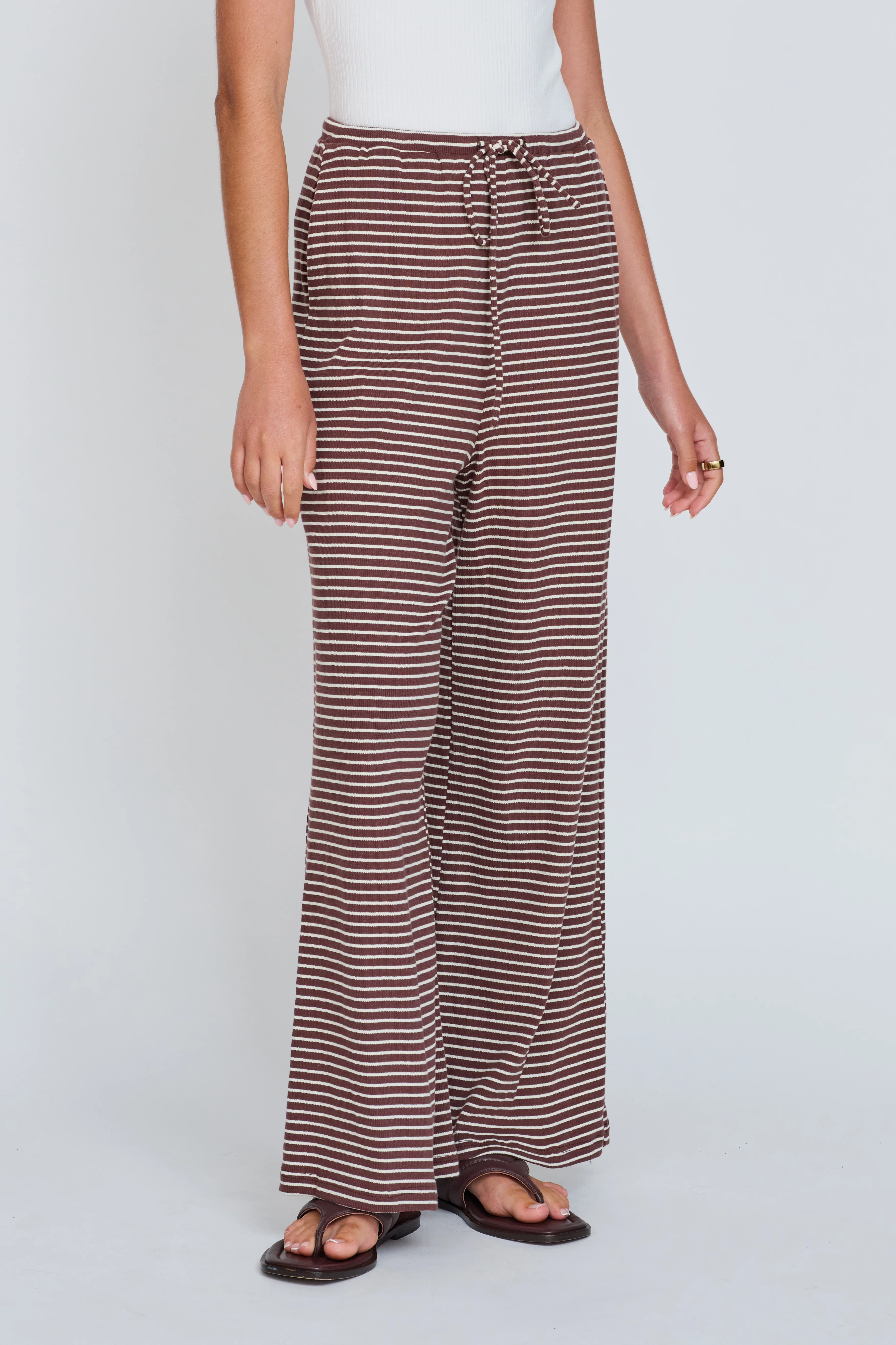 Ivy Stripe Wide Leg Pants - Chocolate / White - Image 4