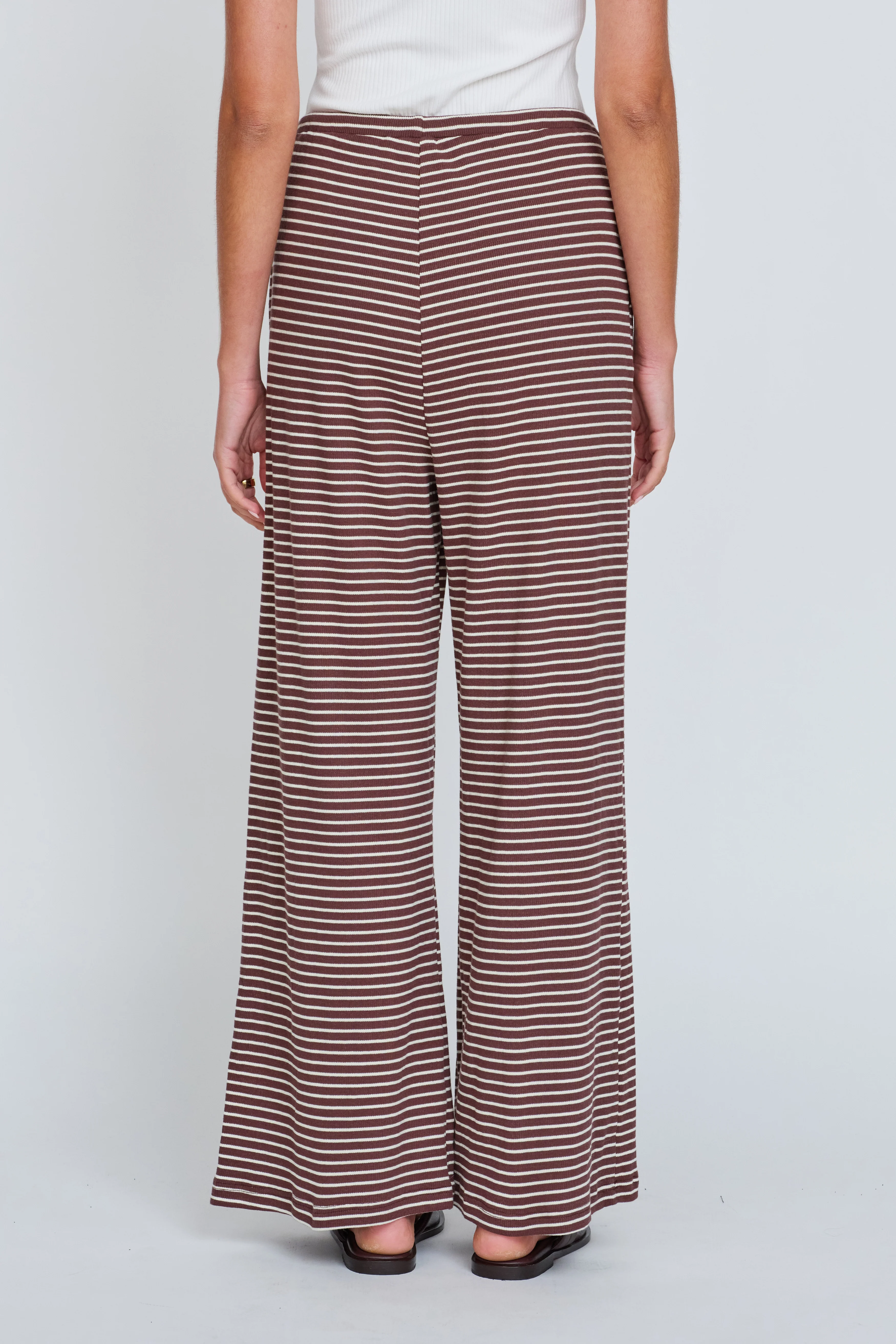 Ivy Stripe Wide Leg Pants - Chocolate / White - Image 5