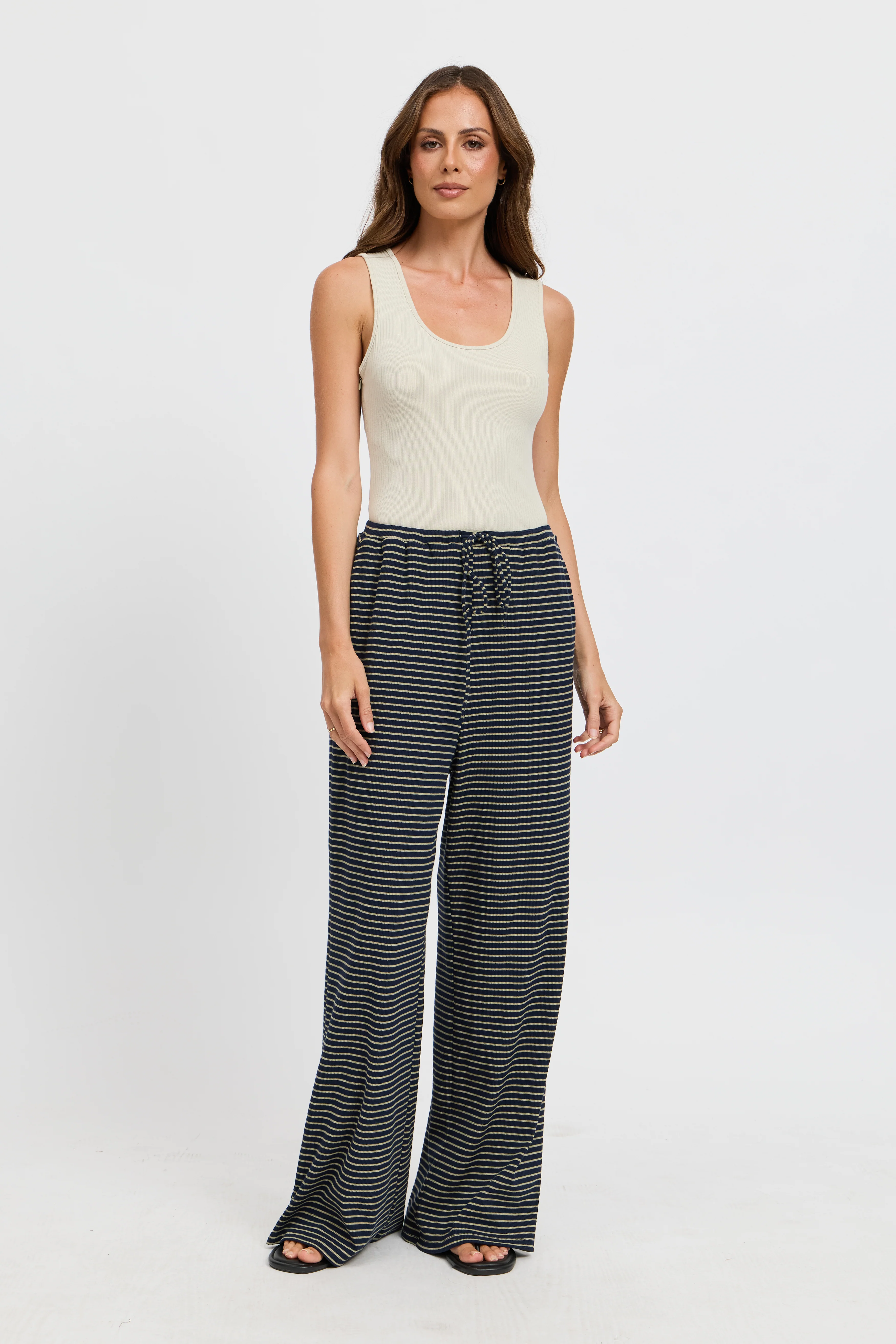 Ivy Stripe Wide Leg Pants - Navy / Khaki