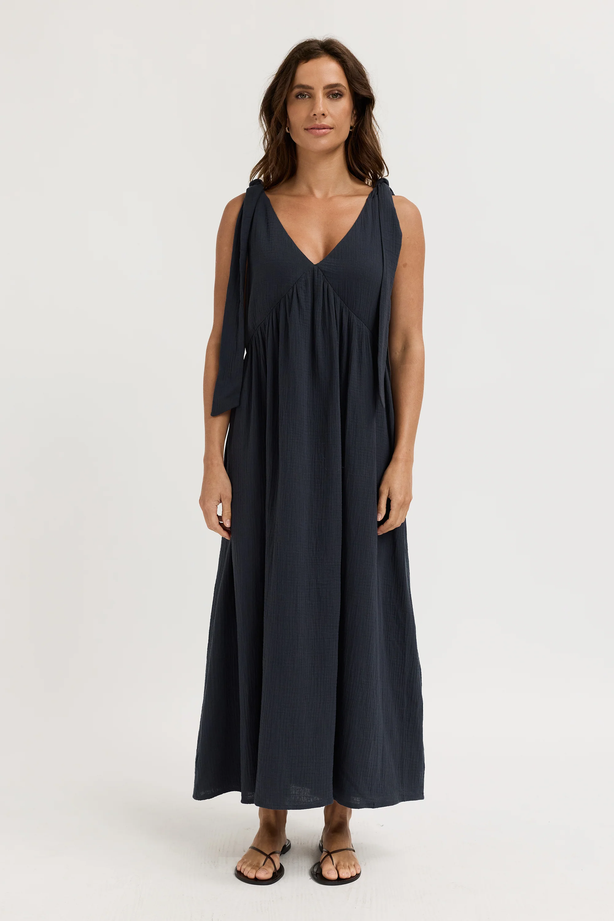 Raya Adjustable Babydoll Maxi Dress - Washed Navy - Image 4