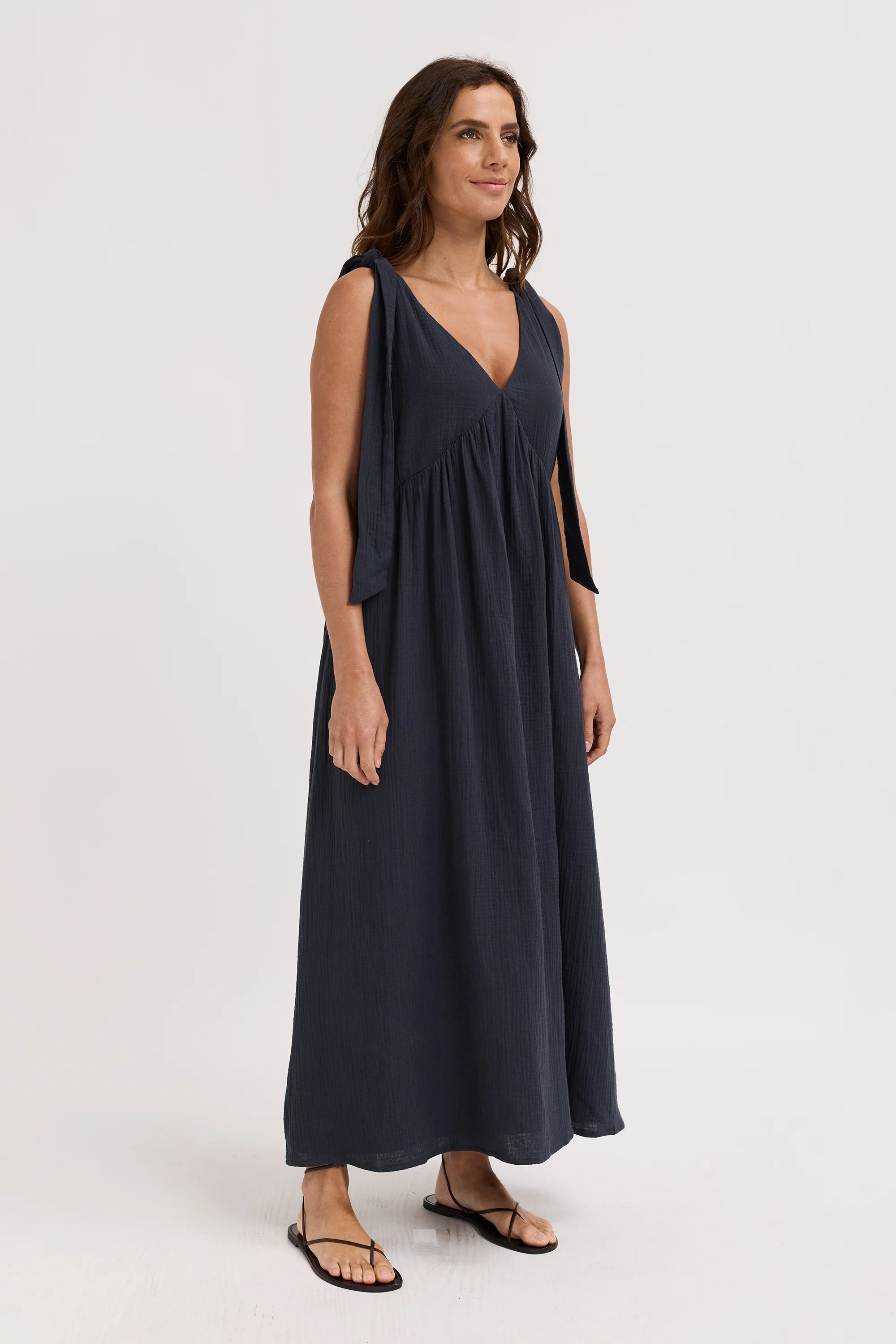 Raya Adjustable Babydoll Maxi Dress - Washed Navy - Image 5