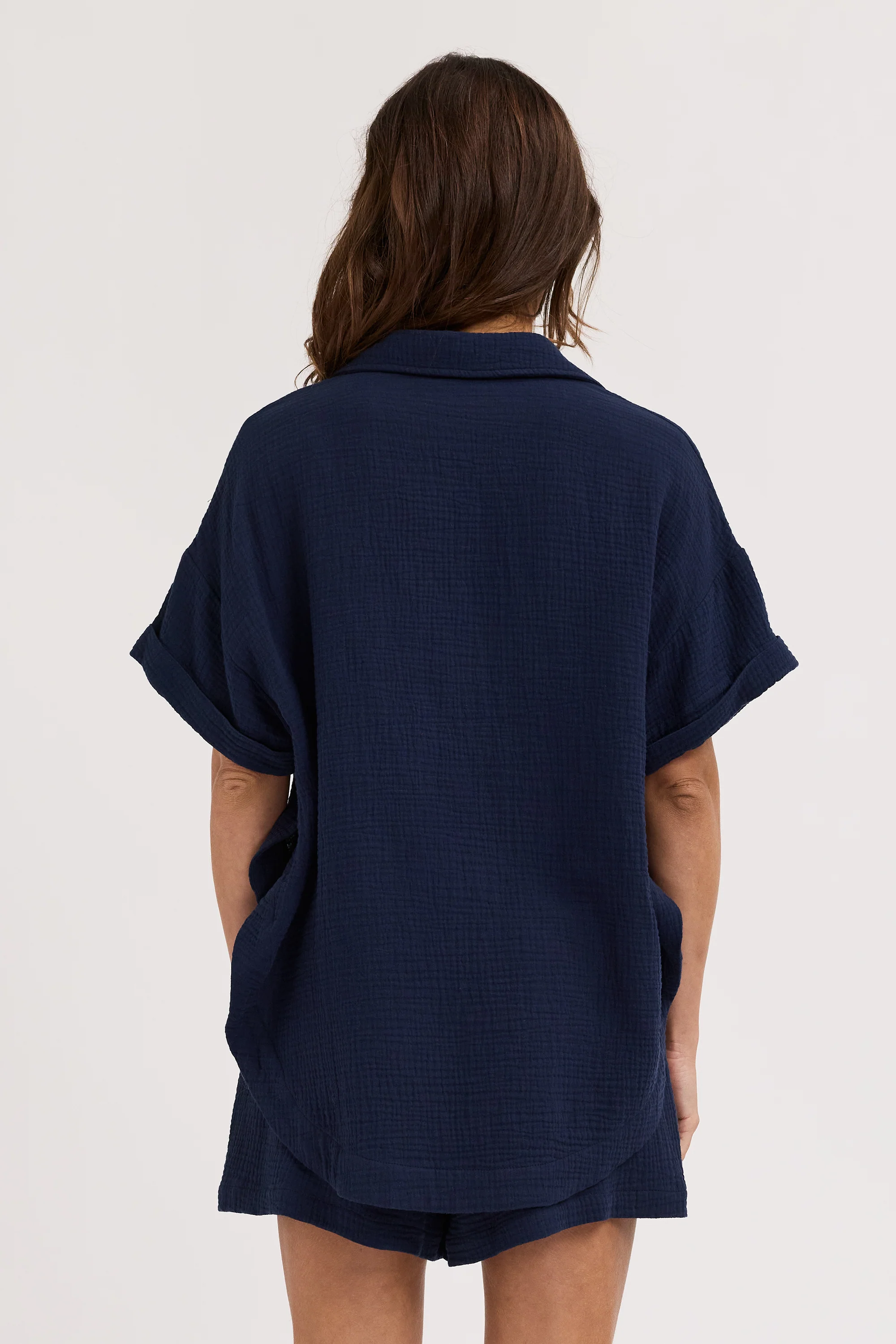 Reese Rolled Sleeve Button-Down Shirt - Navy - Image 5