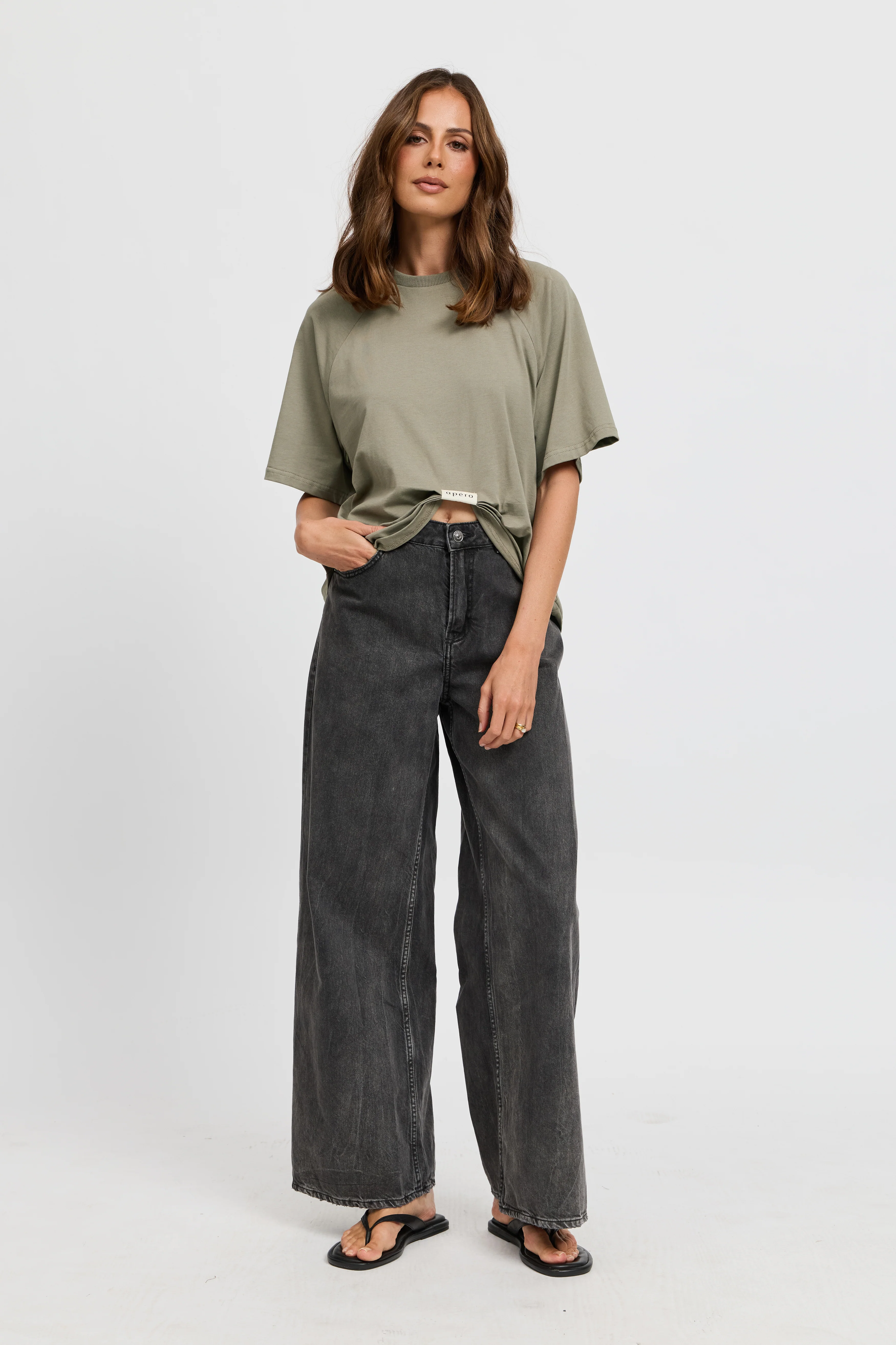 Sammi Ruched Box-Cut Tee - Khaki