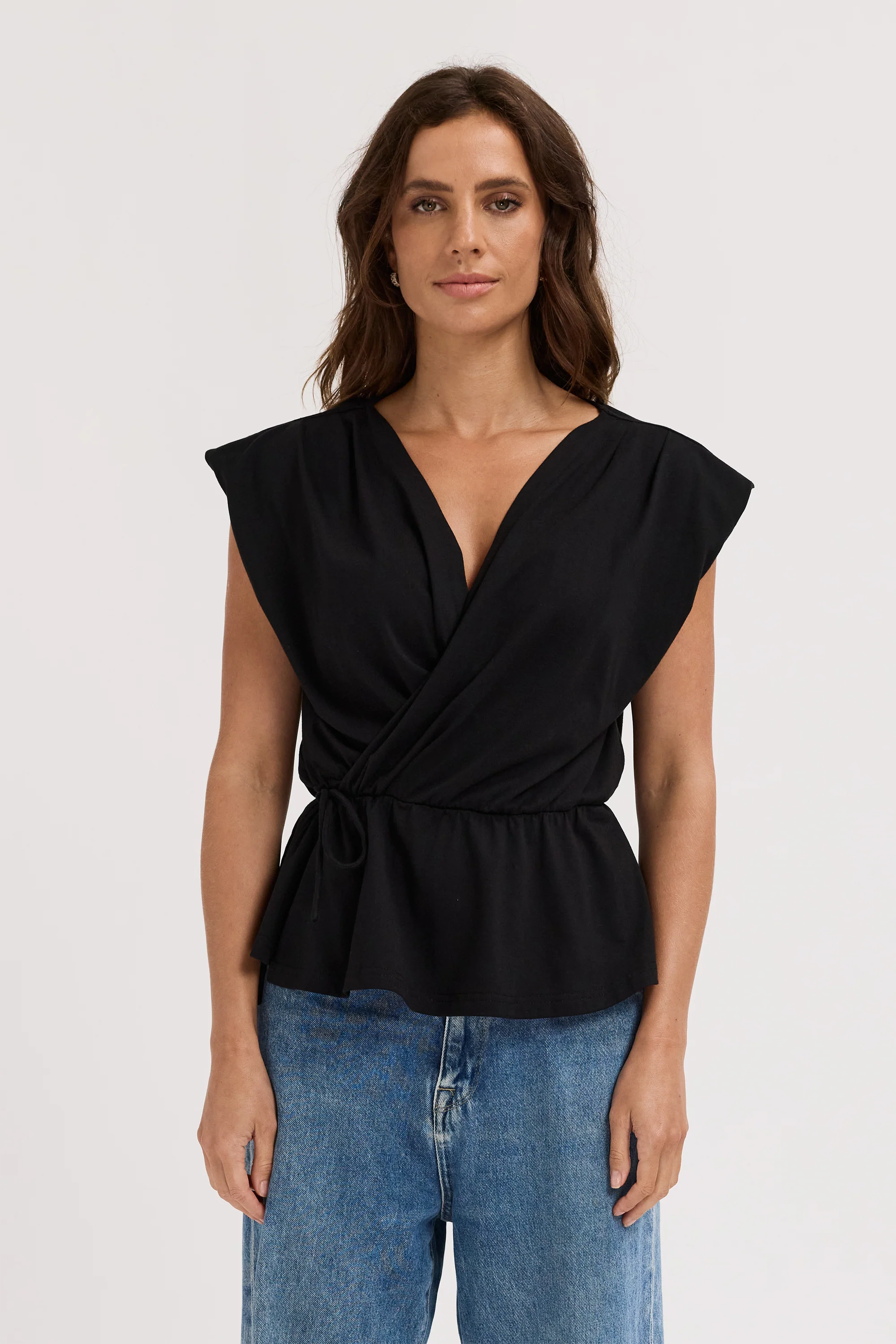 Whitney Draped Wrap Top - Black - Image 3