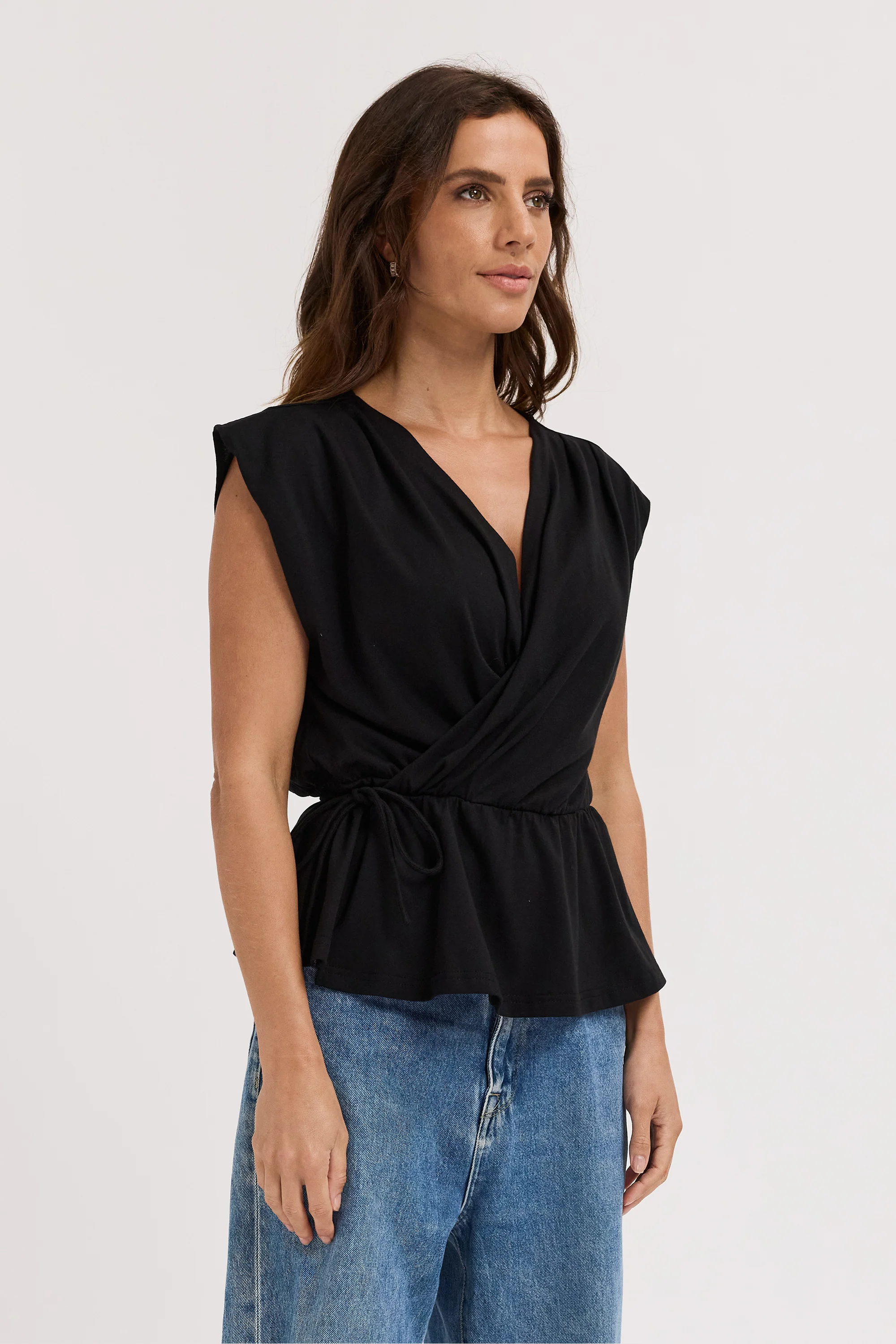 Whitney Draped Wrap Top - Black - Image 4