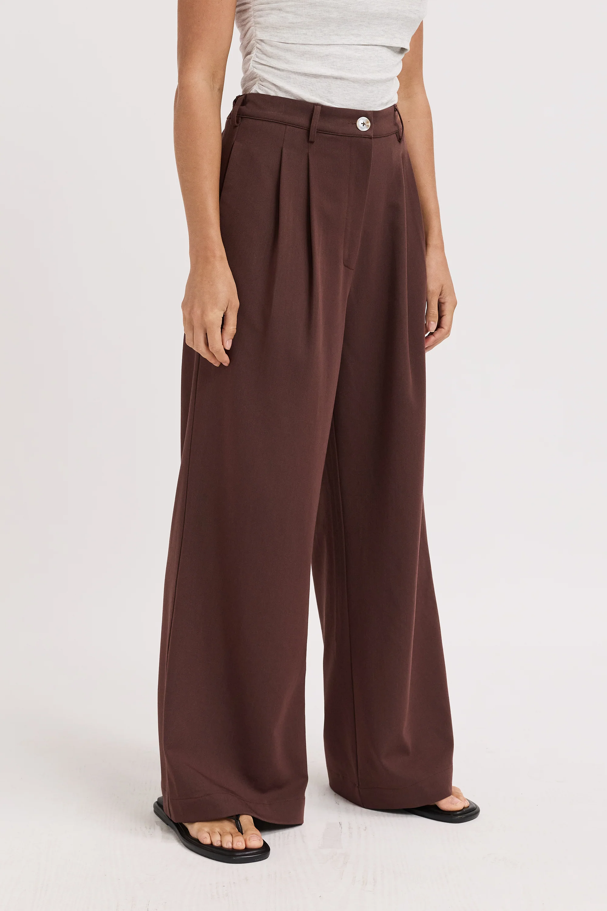 Zadie Adjustable Wide Leg Trouser - Chocolate - Image 3