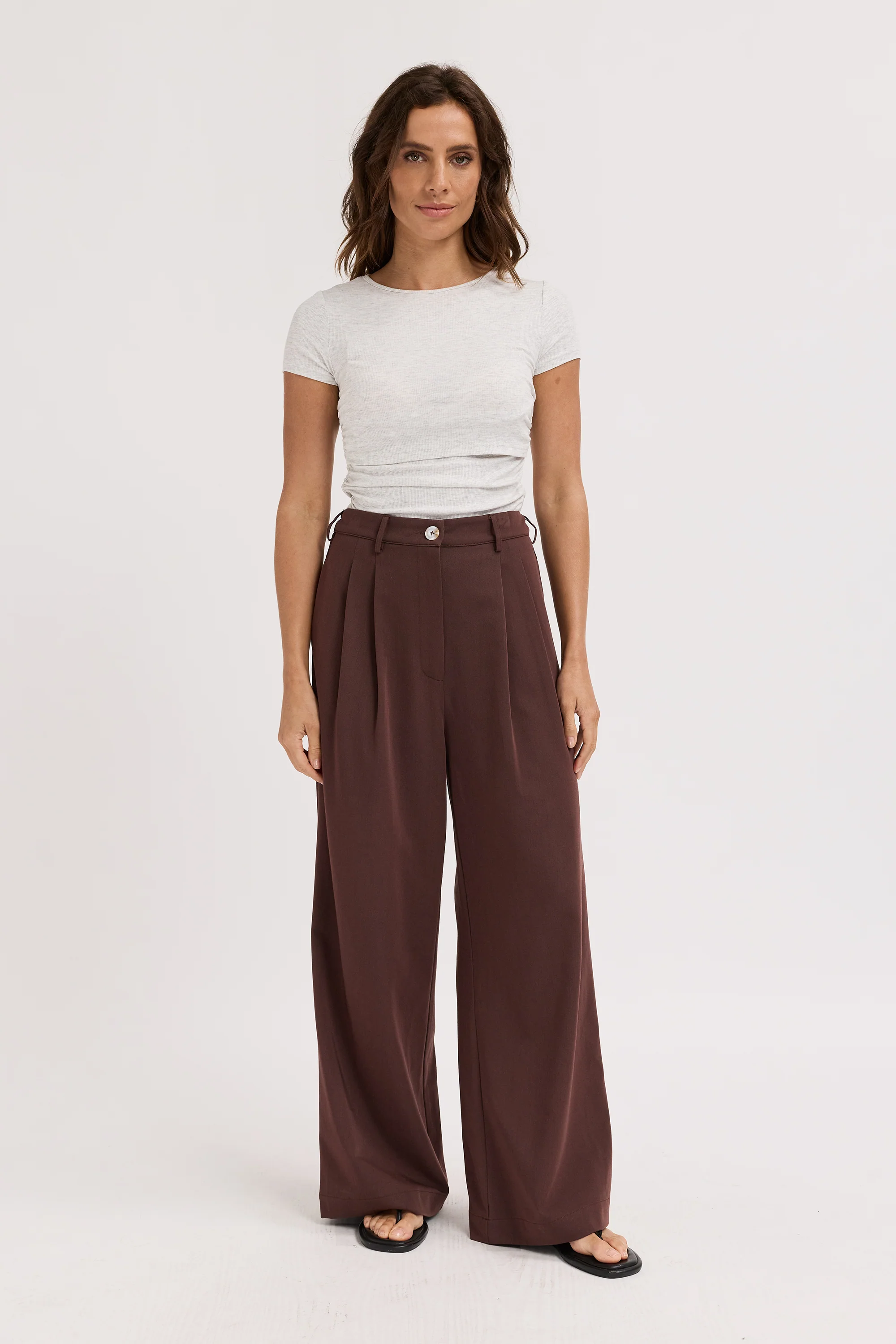 Zadie Adjustable Wide Leg Trouser - Chocolate - Image 5
